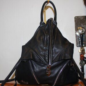 $995 RENATO ANGI Venezia Black Genuine Leather Backpack Bag Purse Like New